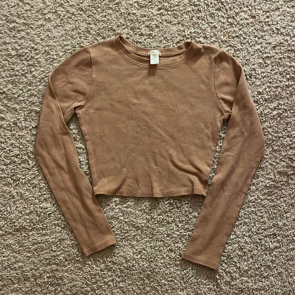Waffle Cut Bozzolo Long Sleeve Crop Tee